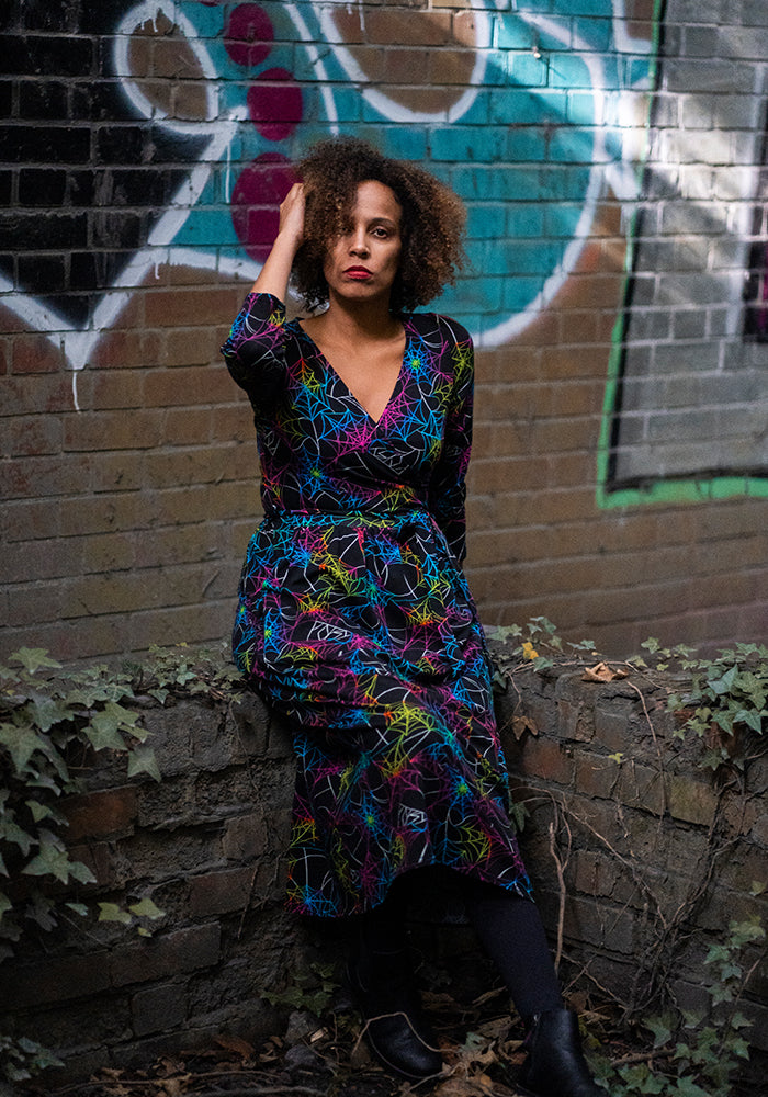 Silvana Multicoloured Web Print Cotton Midi Dress