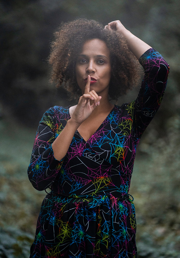 Silvana Multicoloured Web Print Cotton Midi Dress