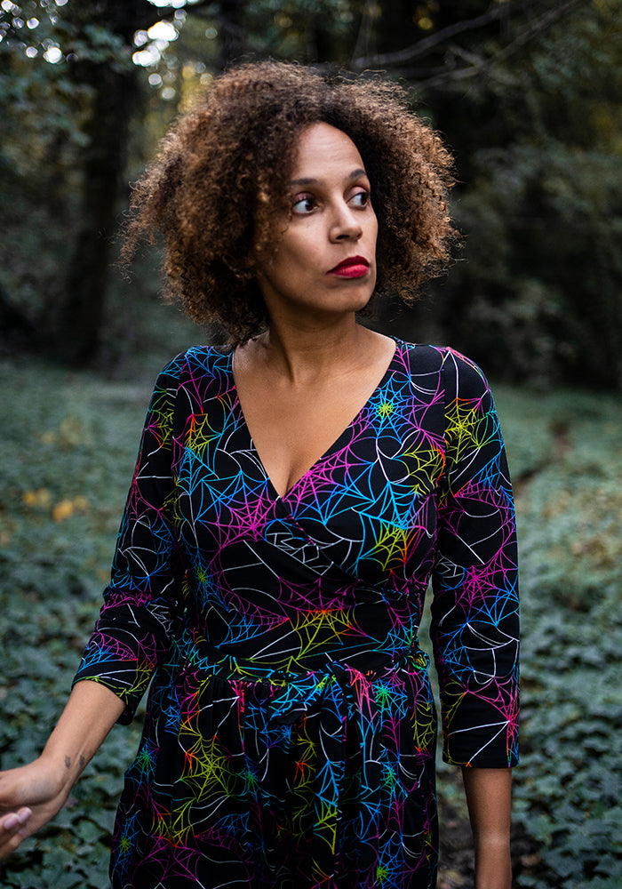 Silvana Multicoloured Web Print Cotton Midi Dress