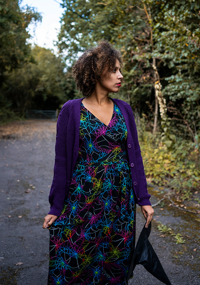 Silvana Multicoloured Web Print Cotton Midi Dress