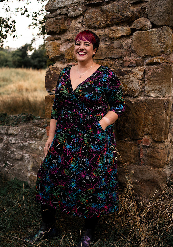 Silvana Multicoloured Web Print Cotton Midi Dress
