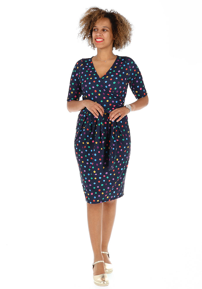 Third angle of Sima Multicoloured Spot Print Jersey Dress