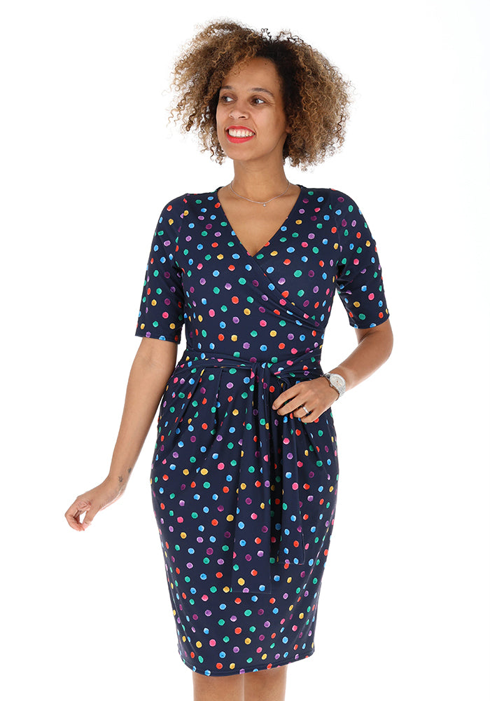Front view of Sima Multicoloured Spot Print Jersey Dress