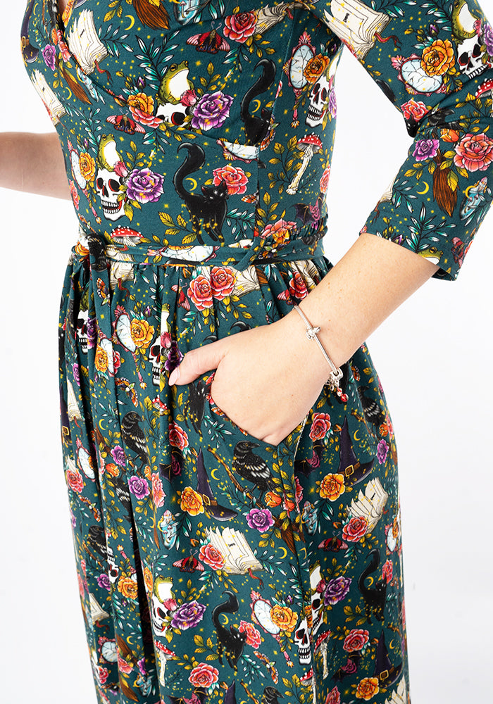 Sinclair Green Spell Caster Print Cotton Midi Dress