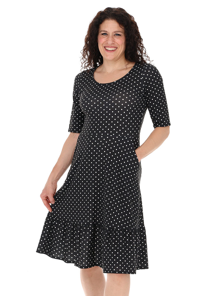 Eda Black &amp; White Spot Print Cotton Dress