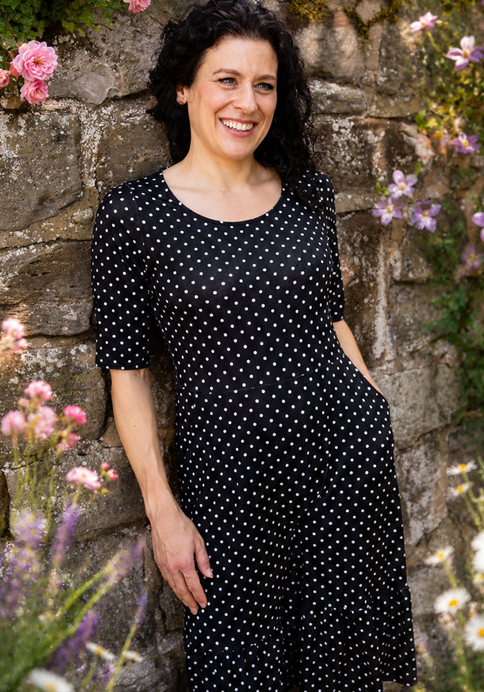 Eda Black &amp; White Spot Print Cotton Dress