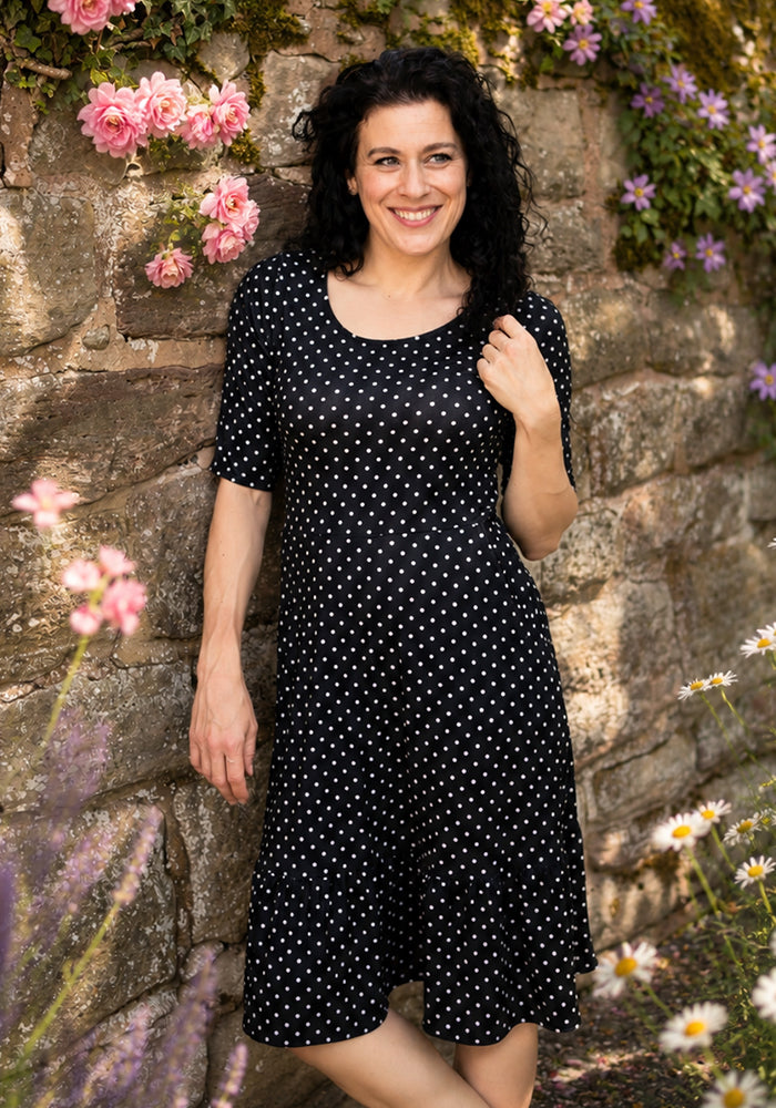 Eda Black &amp; White Spot Print Cotton Dress