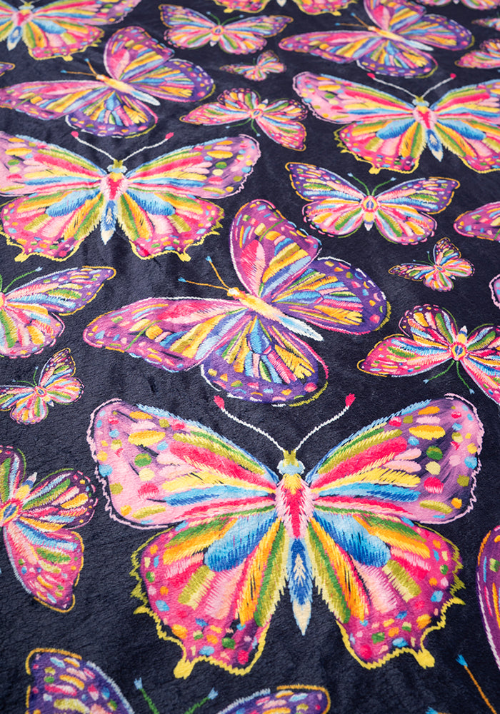 Fifth angle of Sketched Butterfly Print Pop-under Plush Blanket