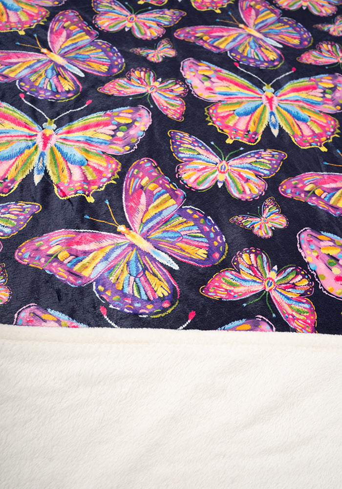 Fourth angle of Sketched Butterfly Print Pop-under Plush Blanket