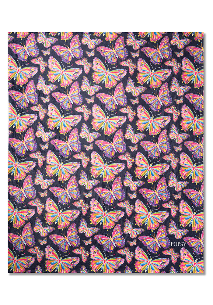 Third angle of Sketched Butterfly Print Pop-under Plush Blanket
