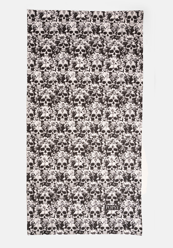 Front view of Large Mono Skull Print Towel