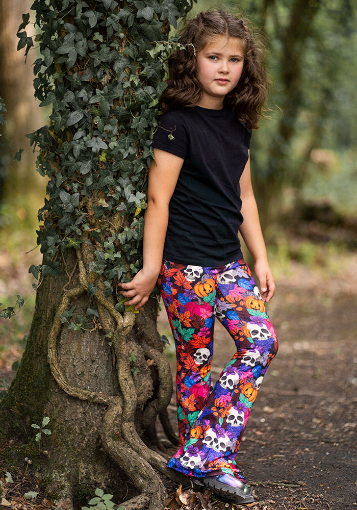 Pumpkin & Skull Print Children's Flare Leggings