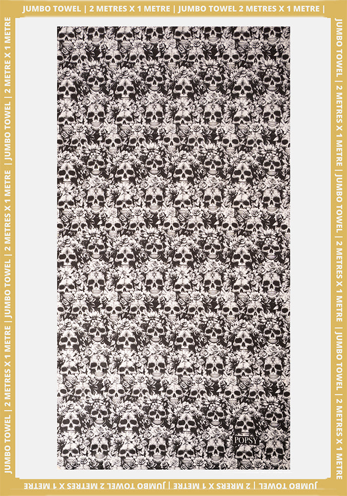 Front view of Mono Skull Print Jumbo Bath Sheet