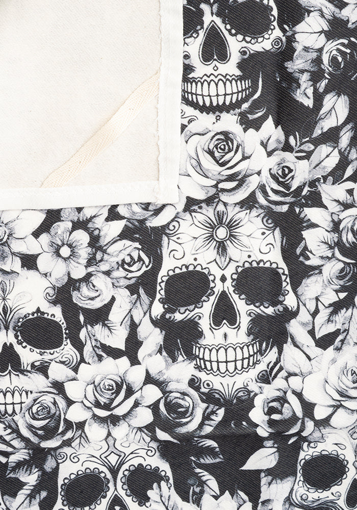 Third angle of Mono Skulls Print Tea Towel