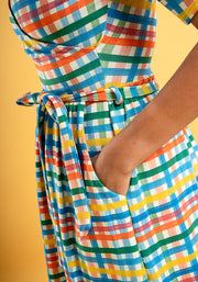 Skye Summer Painted Check Print Cotton Midaxi Dress