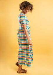 Skye Summer Painted Check Print Cotton Midaxi Dress