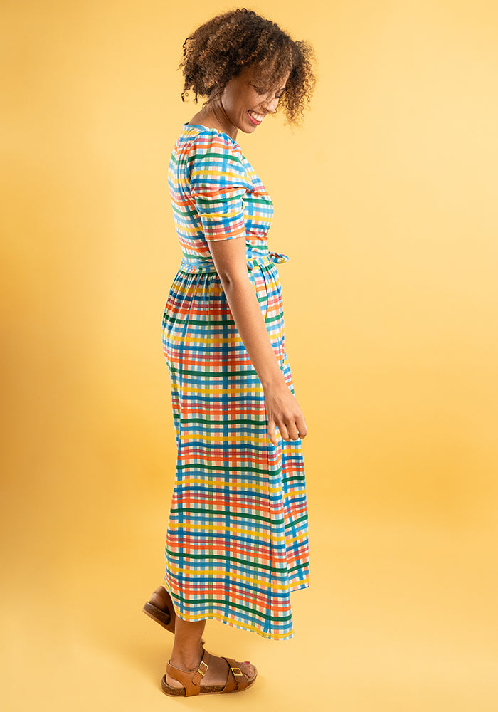 Skye Summer Painted Check Print Cotton Midaxi Dress
