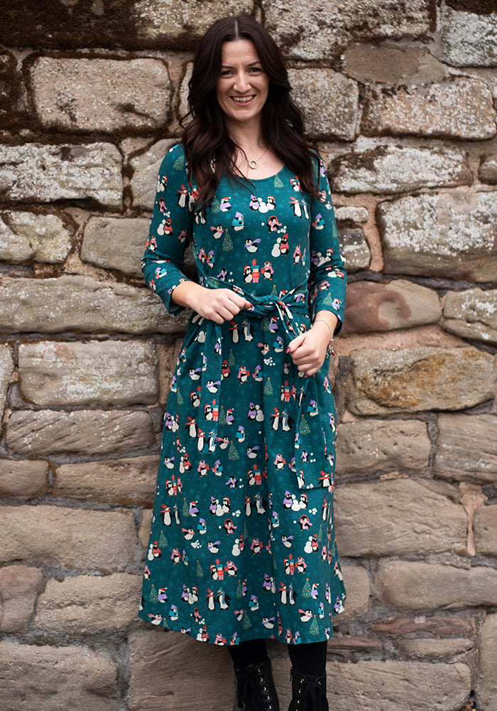 Snowball Penguin Print Cotton Midi Dress