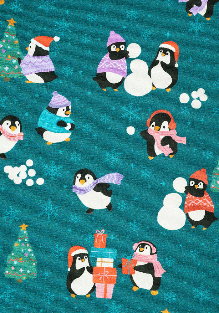 Snowball Penguins Print Cotton Midi Dress