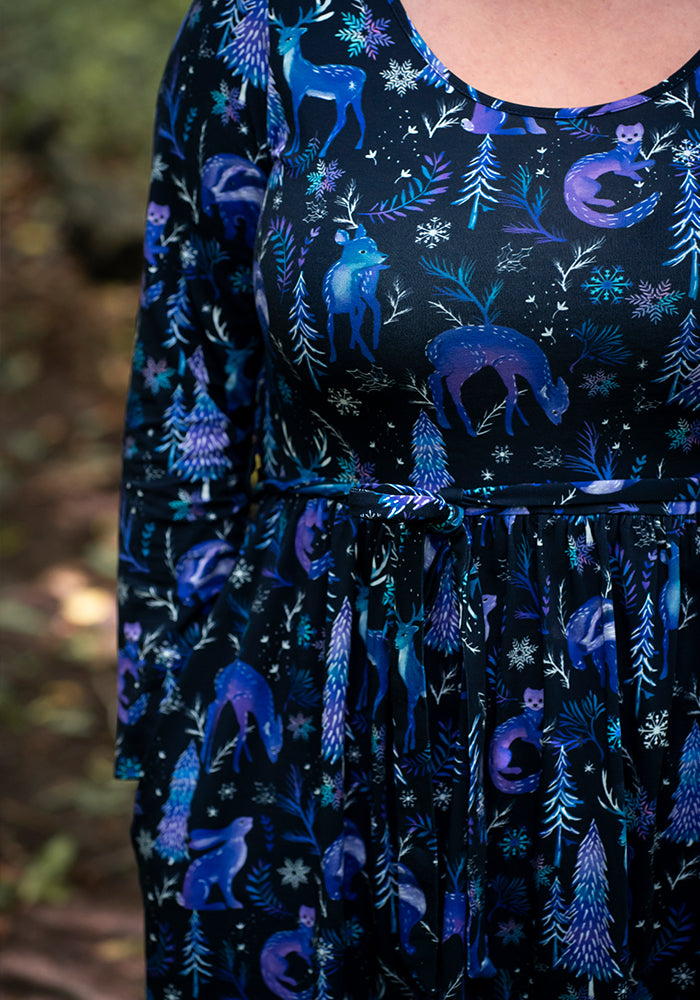 Snowflake Winter Magical Animals Print Cotton Dress