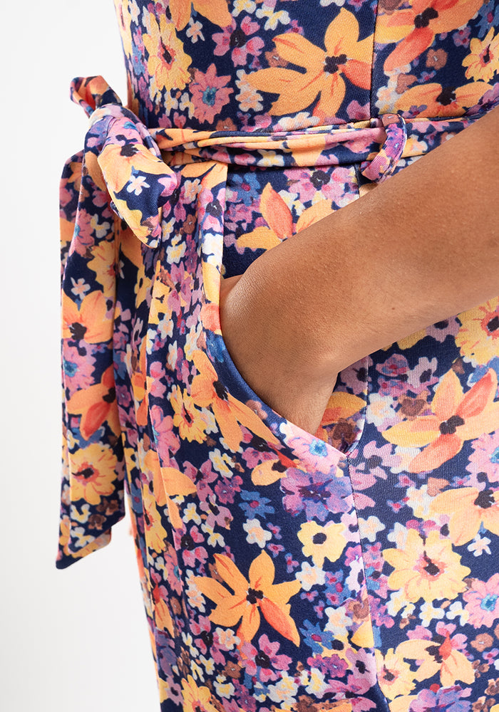 Sofia-Rose Purple Floral Print Culotte Leg Jumpsuit