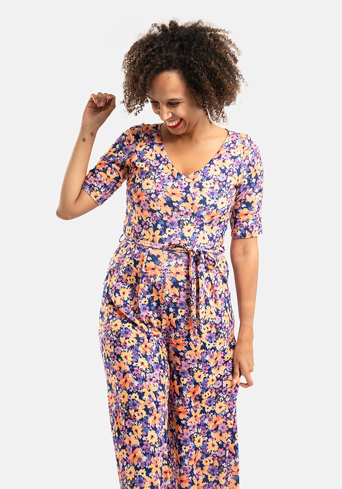 Sofia-Rose Purple Floral Print Culotte Leg Jumpsuit