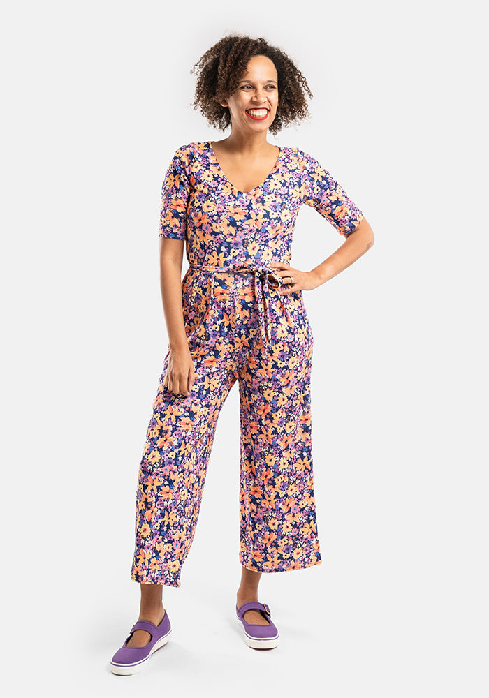 Sofia-Rose Purple Floral Print Culotte Leg Jumpsuit