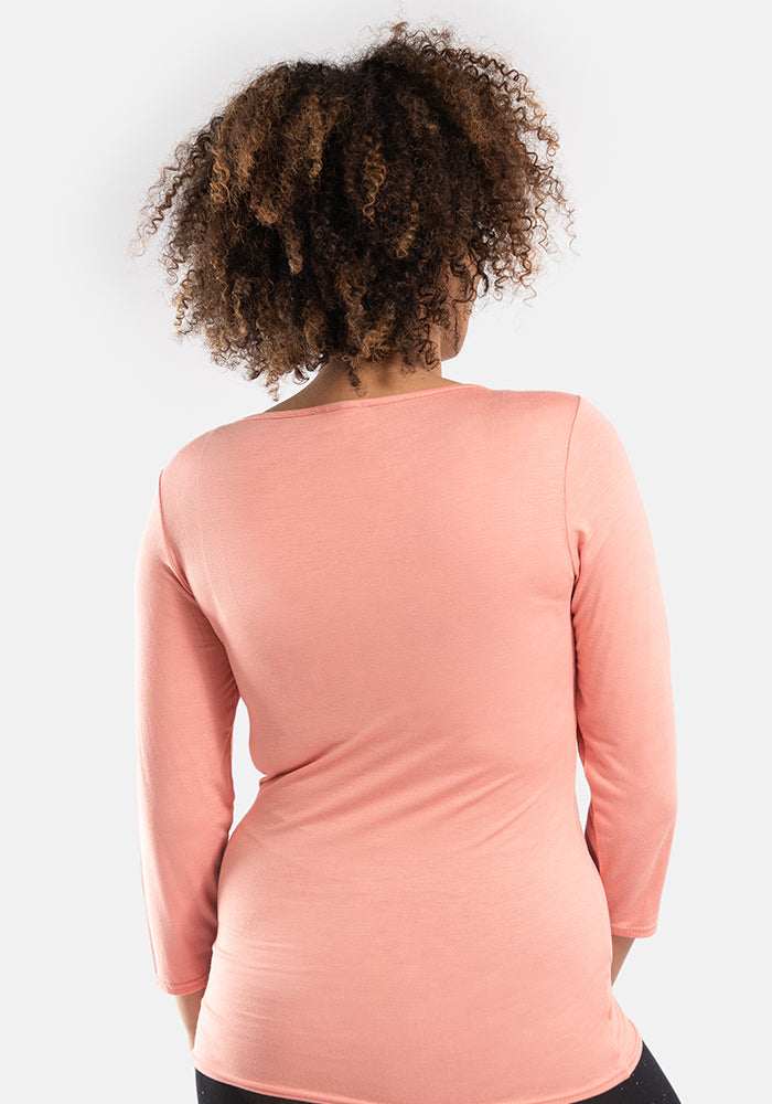Soft Coral 3/4 Sleeve Round Neck Top