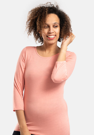 Soft Coral 3/4 Sleeve Round Neck Top