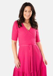 Sol Cerise Crinkle Tiered Hem Midaxi Dress