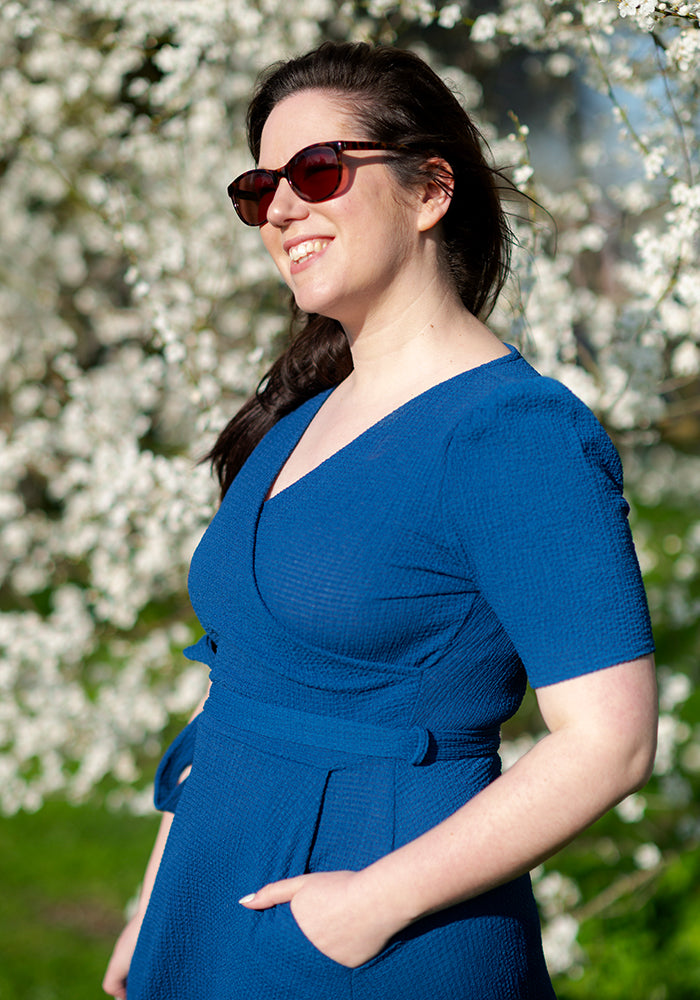 Fourth angle of Sol Indigo Crinkle Tiered Hem Midaxi Dress