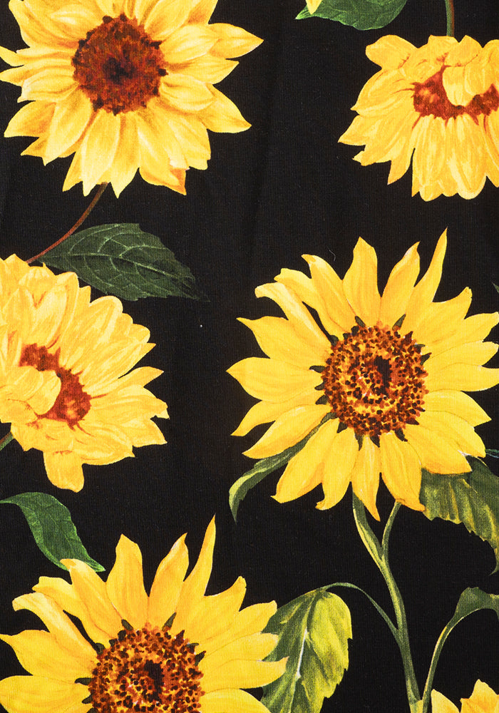 Philomena Black Sunflower Print Cotton Swing Dress