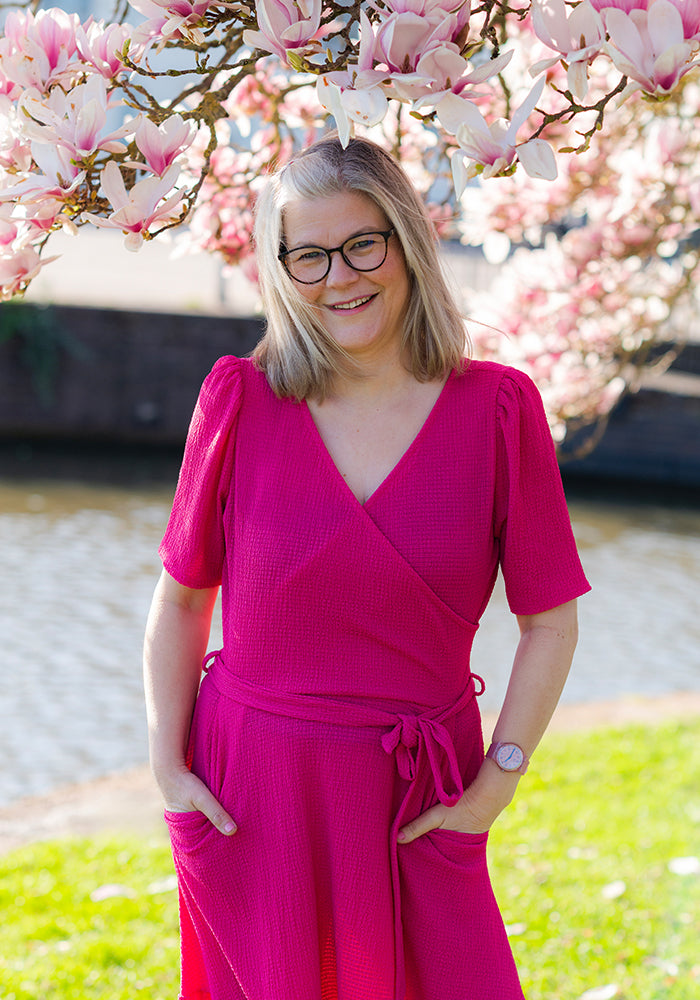 Third angle of Sol Cerise Crinkle Tiered Hem Midaxi Dress