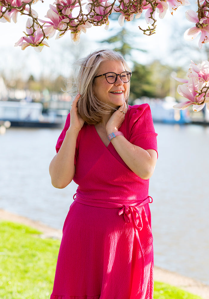 Fourth angle of Sol Cerise Crinkle Tiered Hem Midaxi Dress
