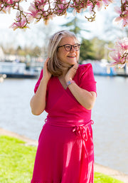 Sol Cerise Crinkle Tiered Hem Midaxi Dress