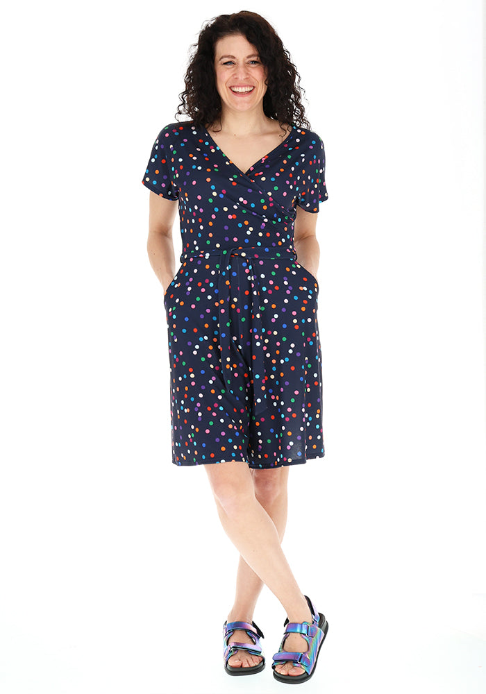 Fourth angle of Sonnet Multi Coloured Polka Dot Print Jersey Playsuit
