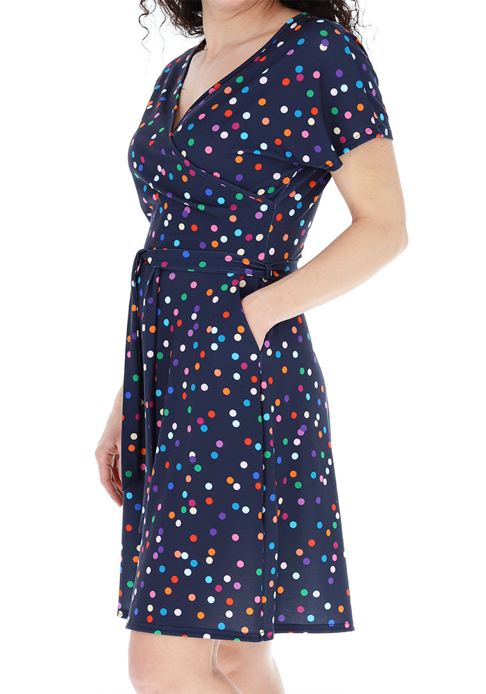 Third angle of Sonnet Multi Coloured Polka Dot Print Jersey Playsuit