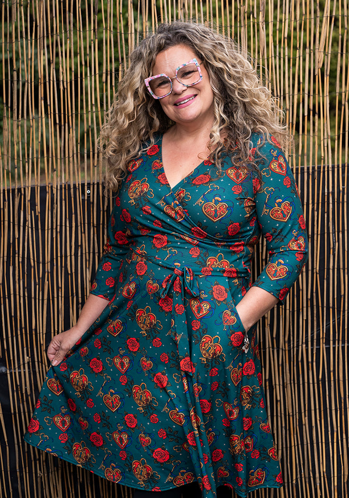 Fifth angle of Sophiette Lock and Key Tattoo Print Dress