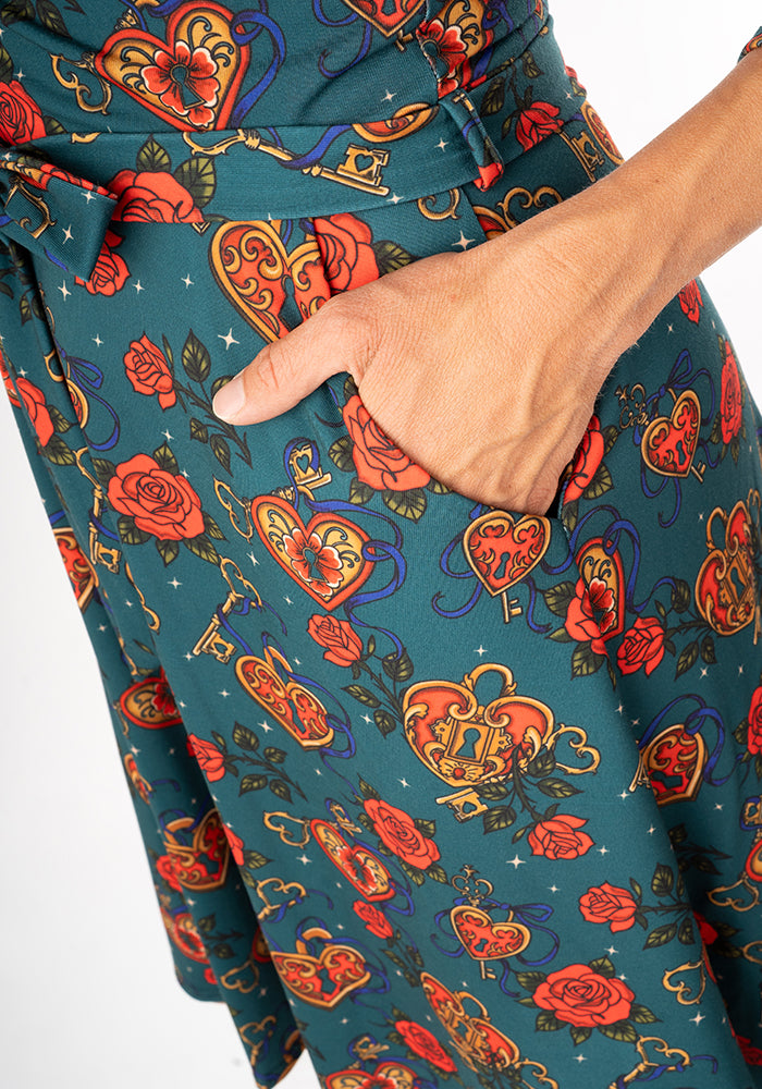 Eighth angle of Sophiette Lock and Key Tattoo Print Dress
