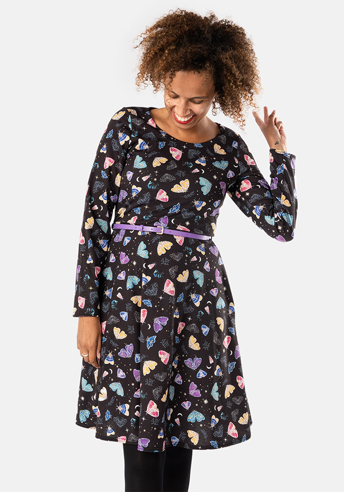 Soraya Midnight Moth Print Dress