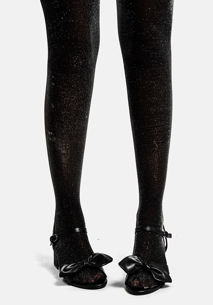 Front view of Premium Black Sparkle Tights