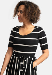 Spencer Black & Ecru Stripe Midi Dress