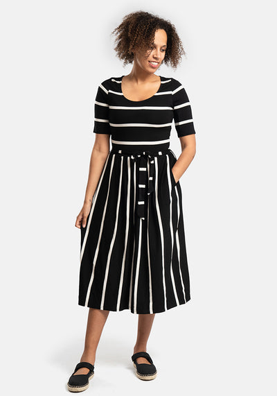 Spencer Black & Ecru Stripe Midi Dress