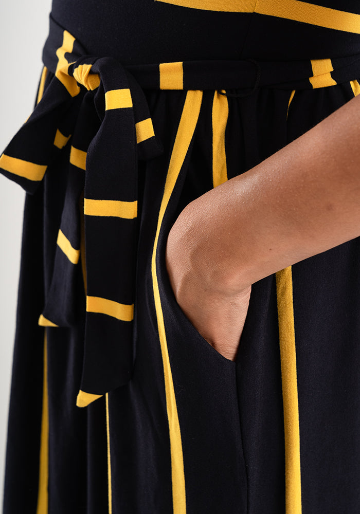 Spencer Lemon & Navy Stripe Midi Dress