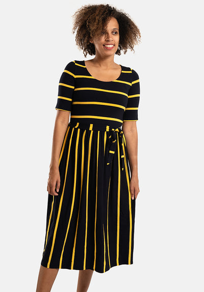 Spencer Lemon & Navy Stripe Midi Dress