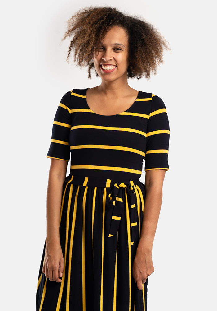Spencer Lemon & Navy Stripe Midi Dress