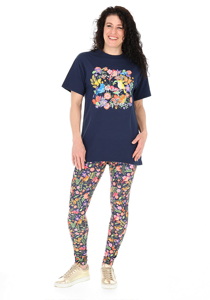 Second angle of Spring Bird Graphic Print T-Shirt (Navy)