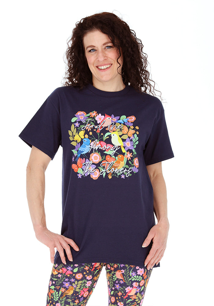Fourth angle of Spring Bird Graphic Print T-Shirt (Navy)