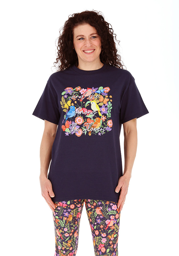 Third angle of Spring Bird Graphic Print T-Shirt (Navy)