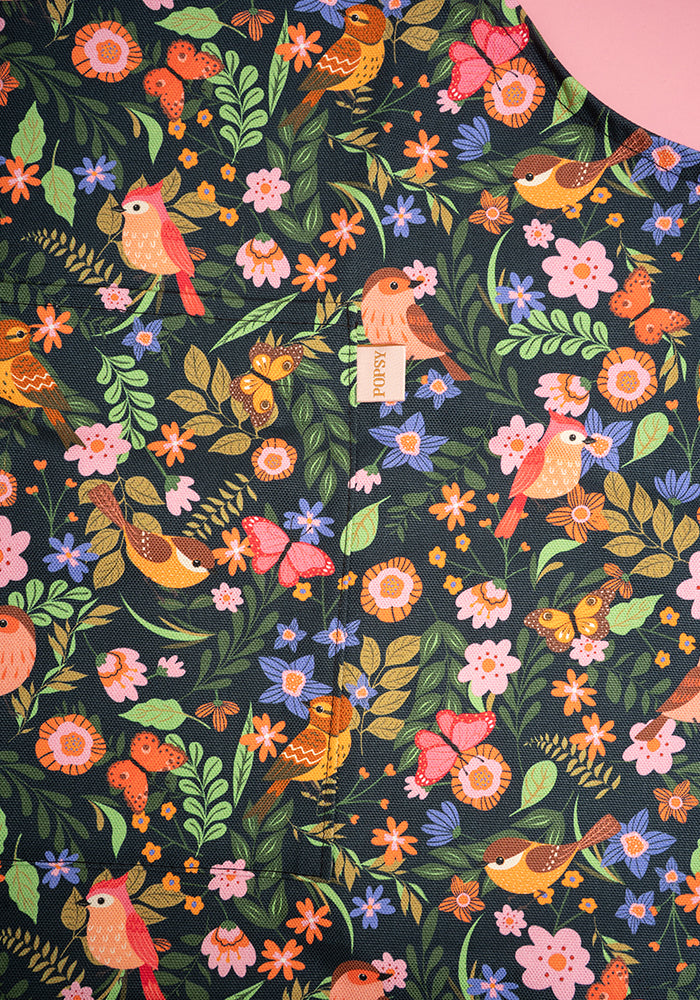 Second angle of Spring Bird Print Popsy Apron